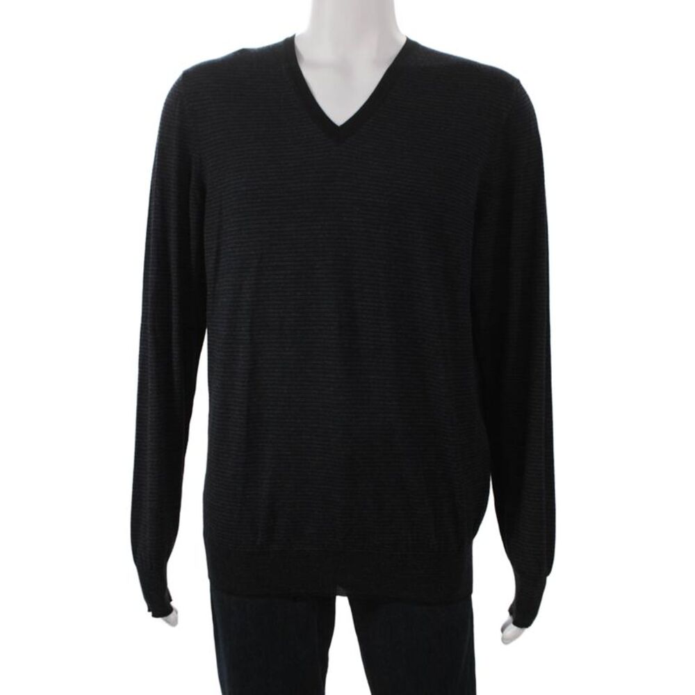 Louis Vuitton Mens Black Striped V Neck Pullover Polyamide Size L